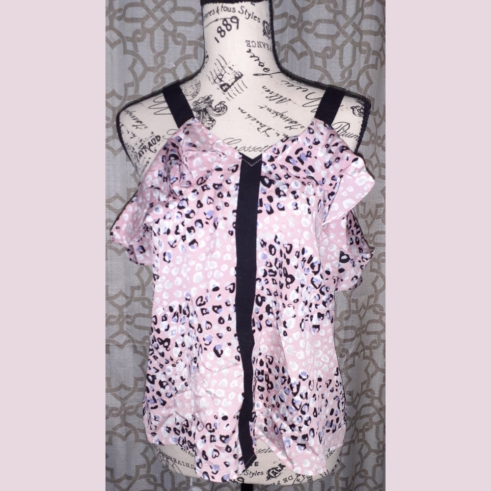 NWT Naked Zebra Sleeveless Ruffle Pink Top Sz M